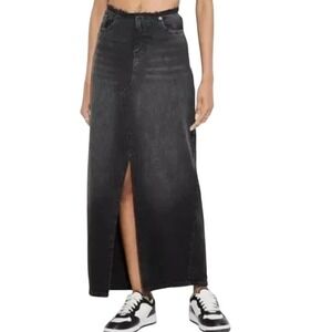 Wild Fable Denim Maxi Skirt High Waist Frayed Hem Slit Front‎ Black Wash size 2